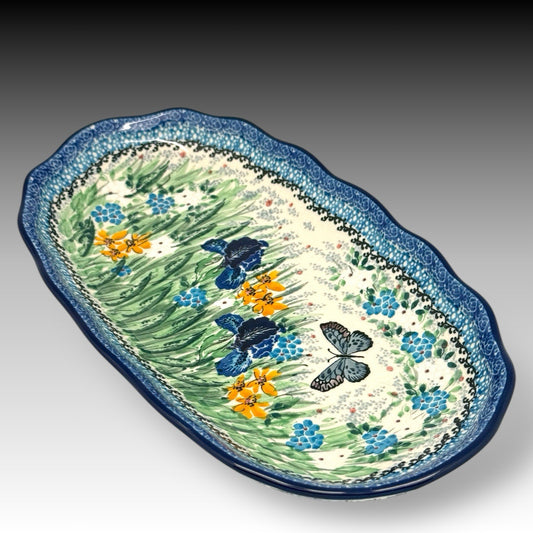 UNIKAT Polish Pottery Sweet Nectar Serving Tray 12.5 Inches Signed T. Liana