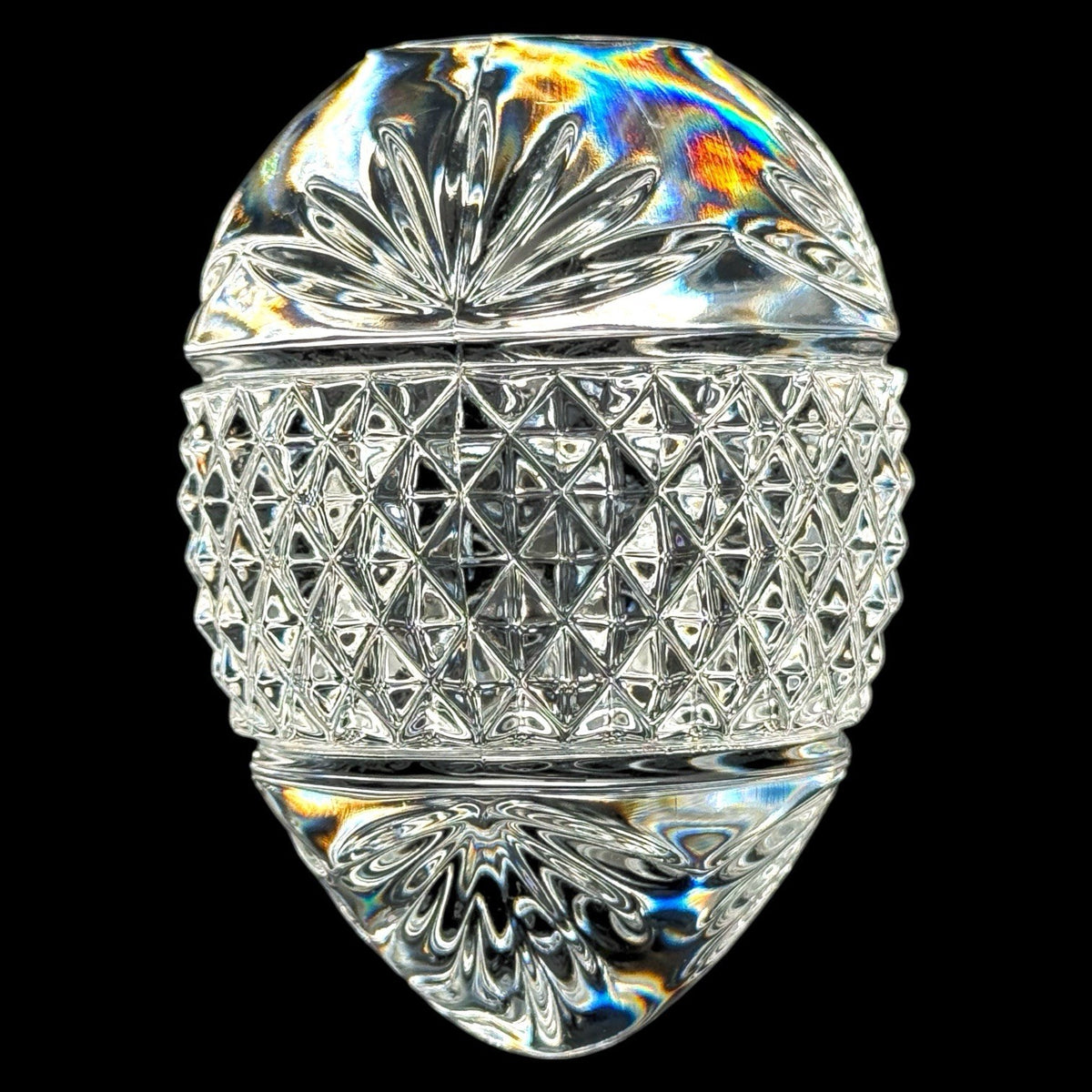 Cut Crystal Glass Egg Paperweight France Diamond Pattern 3.5 Inches Heavy Vtg