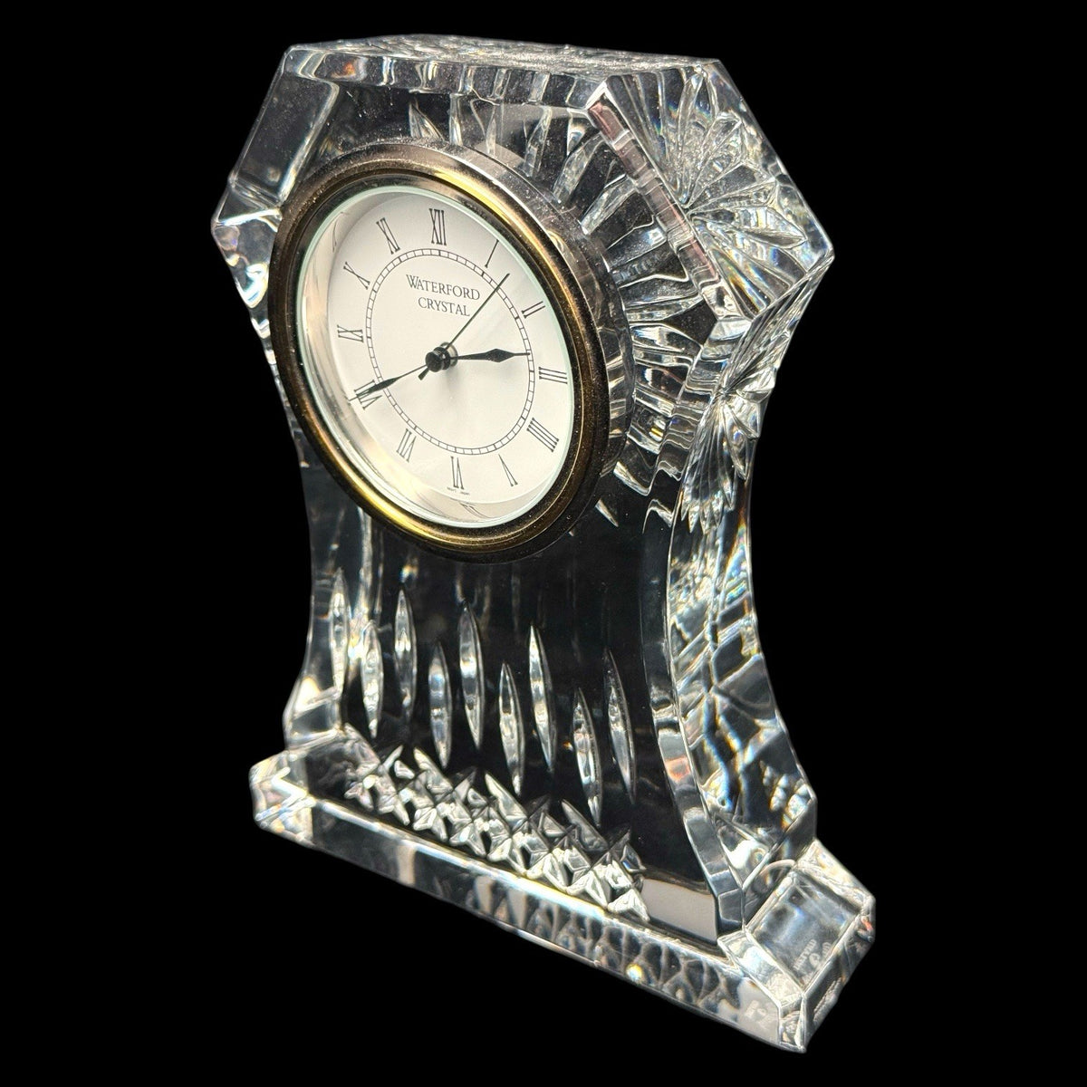 WATERFORD Lismore Lead Crystal Mantle Desk Clock Irish Cut 6.75” HEAVY XL Works