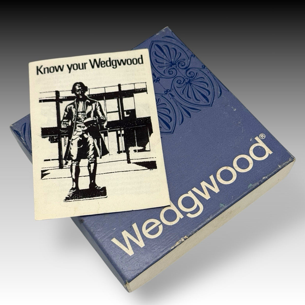 Wedgwood Blue Jasperware Diamond Trinket Dish Orpheus Lyre England Box Booklet