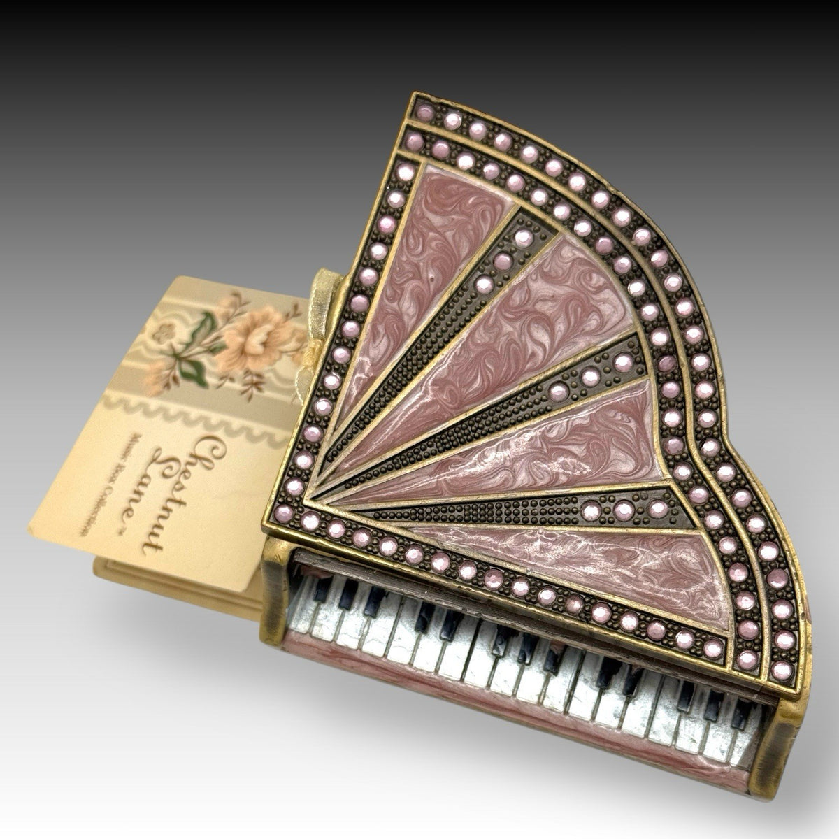 Chestnut Lane Piano Music Box Enamel Jeweled Wind Up Beautiful Dreamer