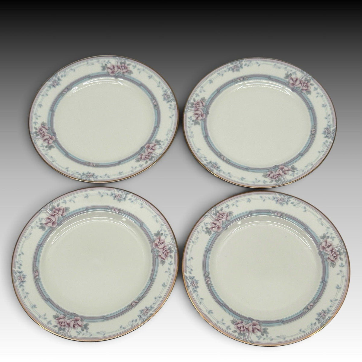 Noritake Magnificence 9736 Bread & Butter Plates Set 4 Bone China Gold Trim 6.5"