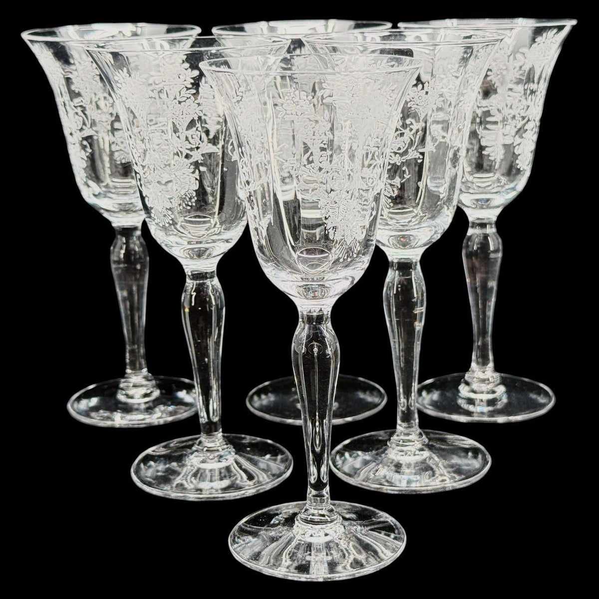 Morgantown Mayfair Stem Etched Crystal Water Wine Glasses Set Of 6 Art Deco 1930