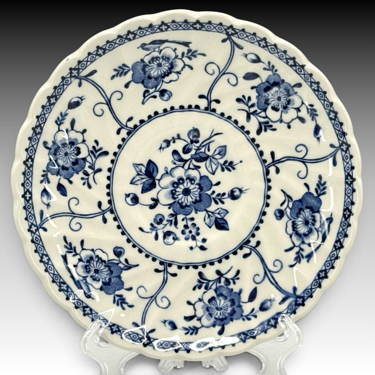Johnson Brothers Indies Blue White Ironstone Cups Saucers England Set 4 Vintage