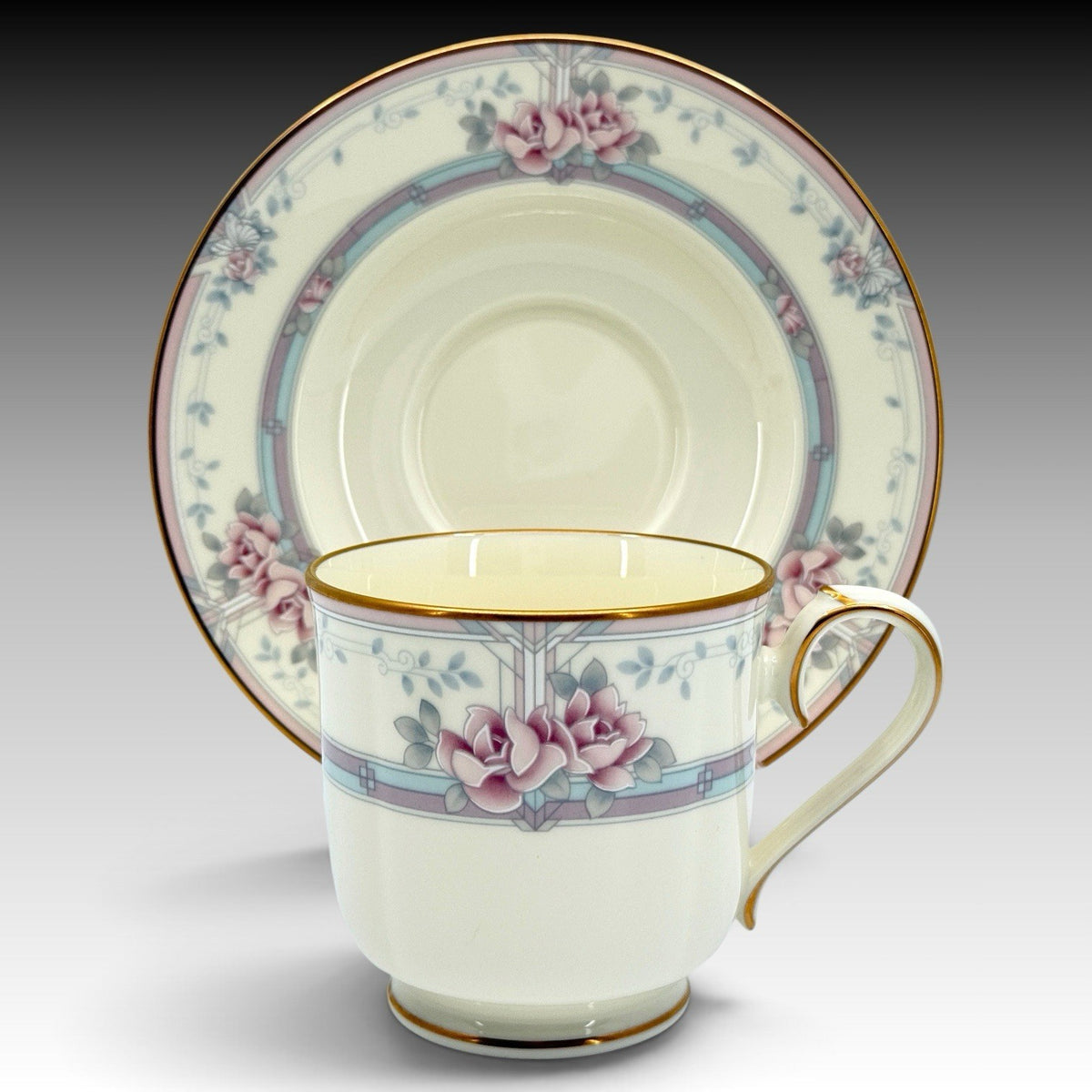 Noritake Magnificence 9736 Bone China Cup & Saucer Set of 4 Gold Trim Japan 8 Pc