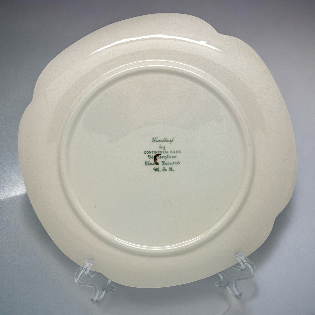 Set of 4 Vintage WOODLEAF by Continental Kilns Hand Painted SQUARE SALAD PLATES