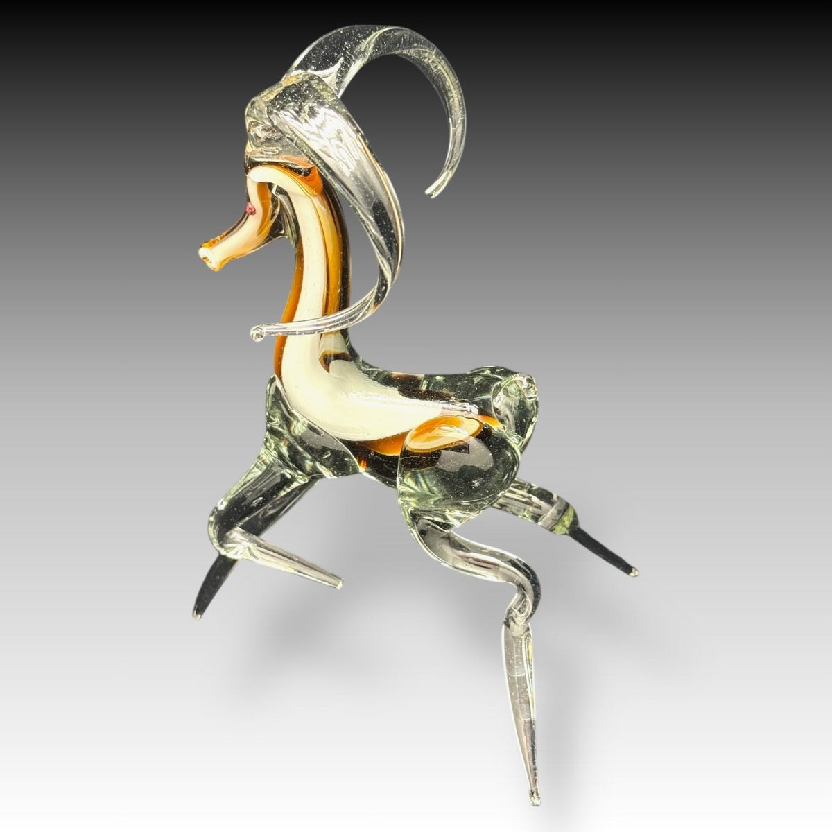 Murano Style CRYSTAL CLEAR & BROWN RAM Big Horned Animal Figurine Art Decoration