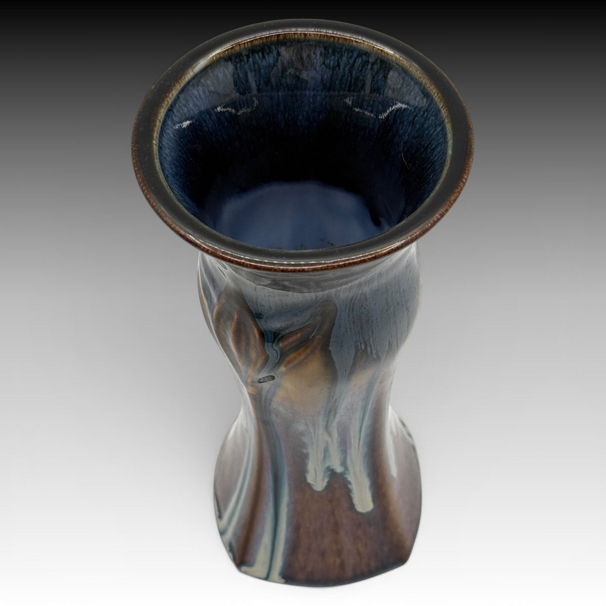 Bill Campbell Studio Art Pottery Blue Drip Glaze Lotus Vase Signed 7.75"  USA