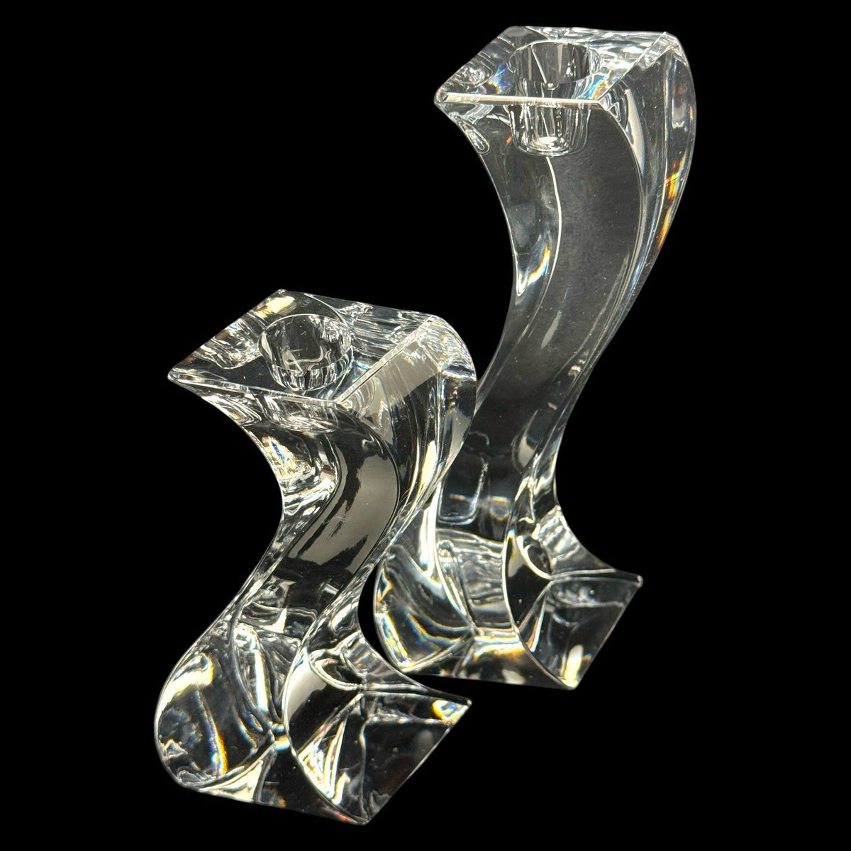 Mikasa 24% Lead Crystal Serpentine Wavy Candle Holders Pair Germany Vintage Pair
