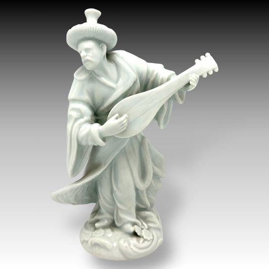 Vintage Blanc De Chine Chinese Scholar Musician Figurine With Lute Japan 7 Inch