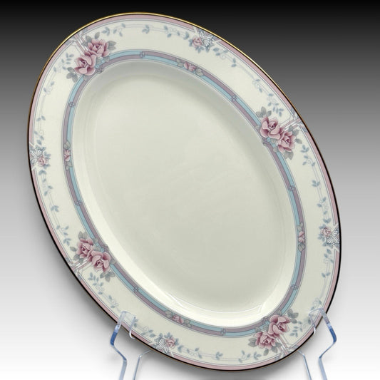Noritake Magnificence 9736 Bone China Oval Serving Platter Gold Trim 14 3/8"