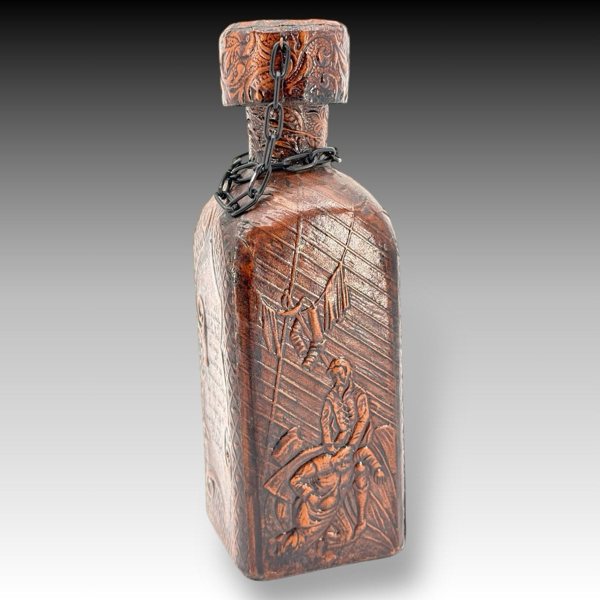 Vintage Miguel De Cervantes Leather Wrapped Whisky Decanter Bottle Barware