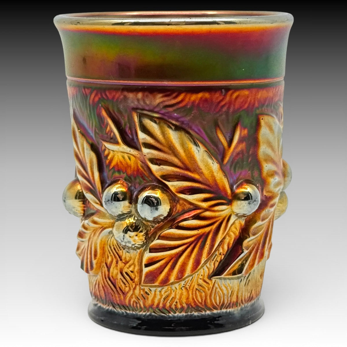 Northwood Acorn Burr Black Amethyst Carnival Glass Tumbler Antique 4 Inch