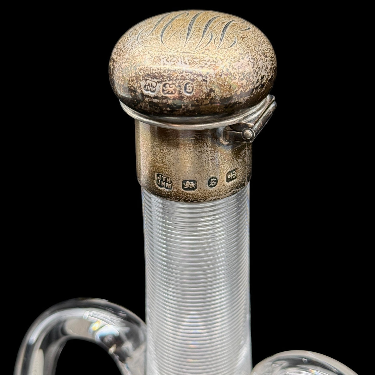 Stevens & Williams Silver Threaded Claret Bottle Heath & Middleton 1892 England