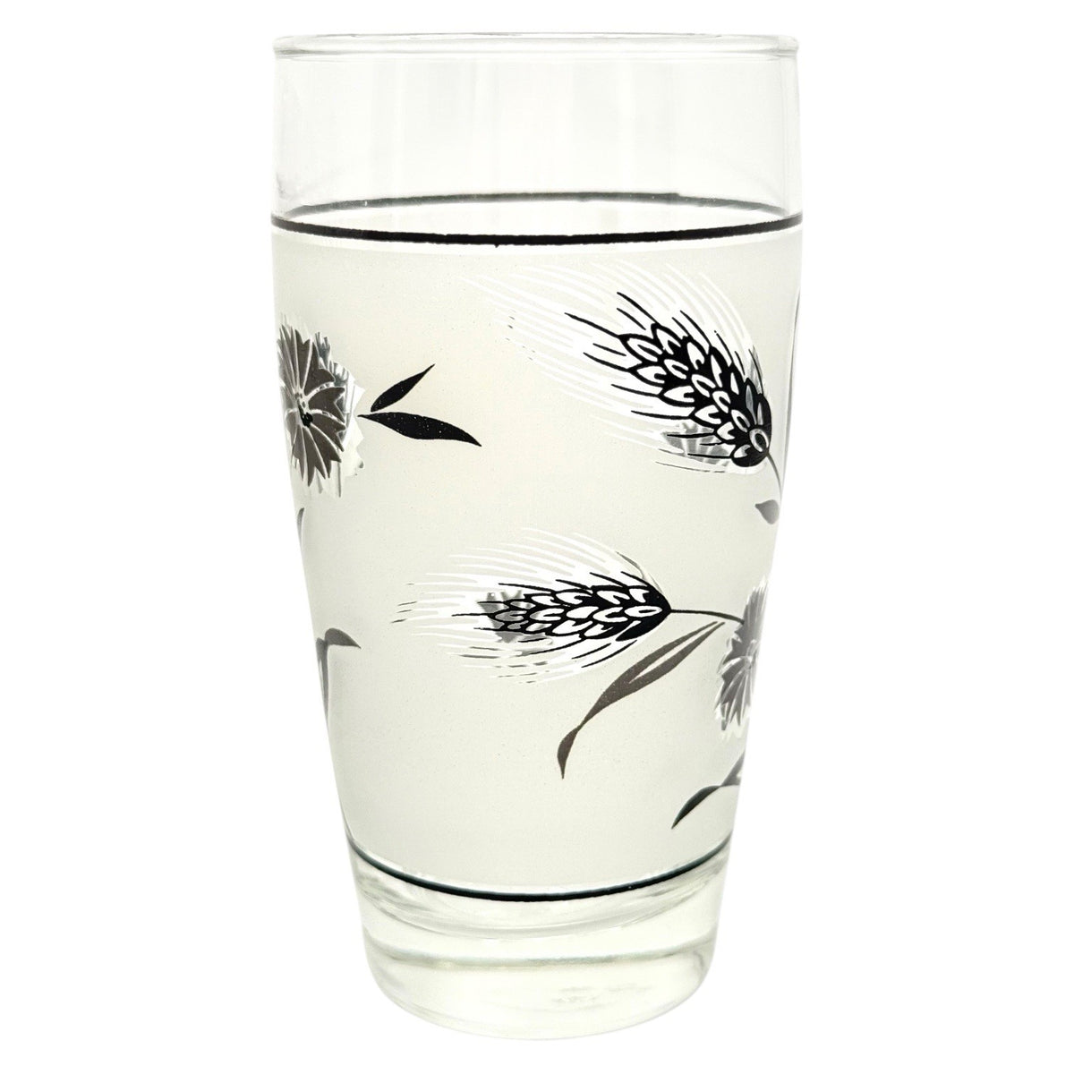 Libbey Silver Leaf Frosted Tumblers Set Of 6 MCM 1950s 12 Oz Drinking Glasses