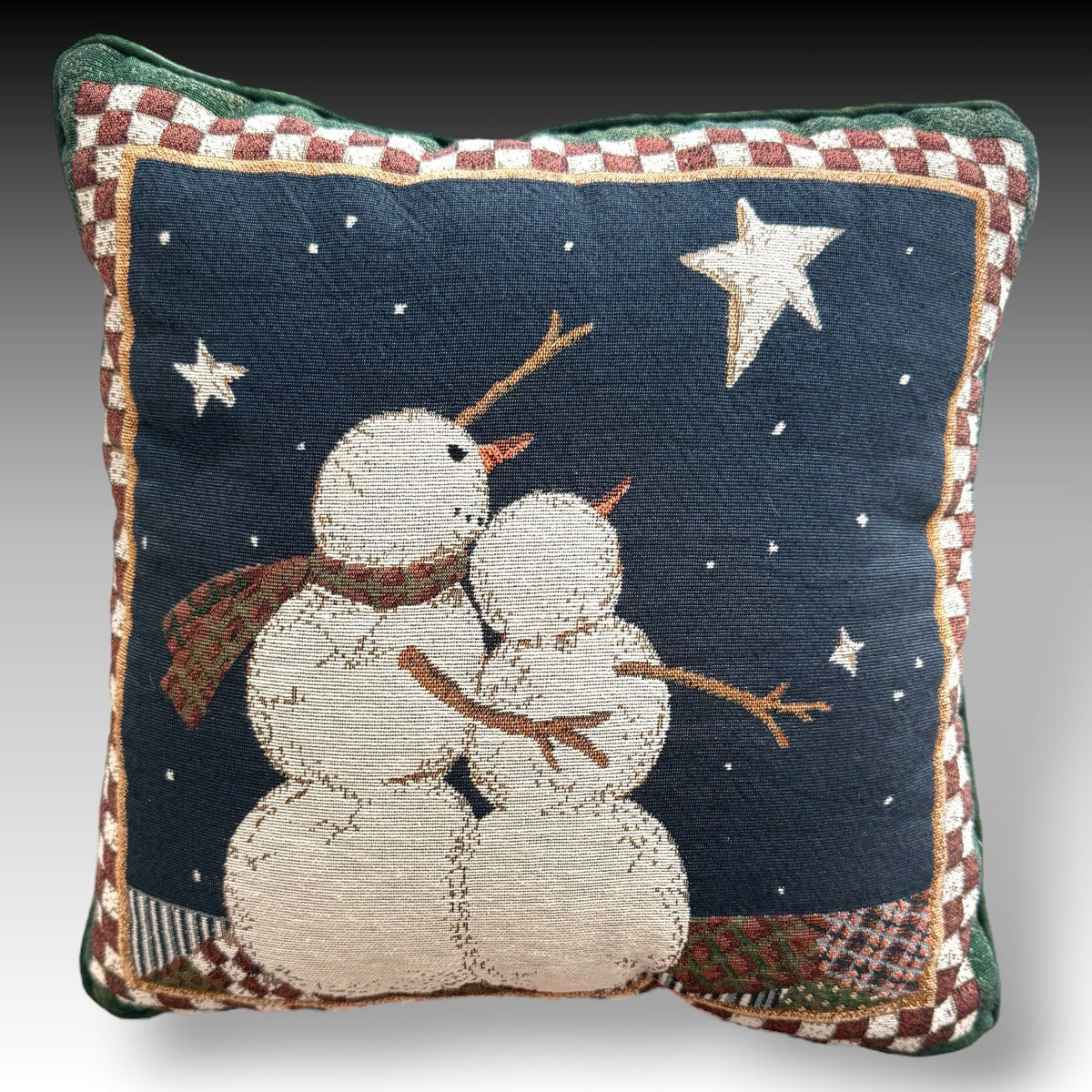 Newport Tapestry Christmas Pillow 17x17 Snowman Love Winter Holiday Accent