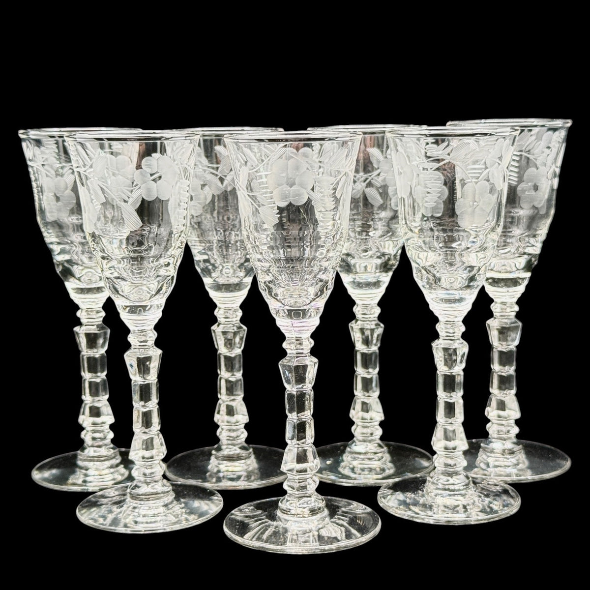 Rock Sharpe Halifax Gray-Cut Floral Cordial Glasses, Set of 7, Stem 3005, Etched