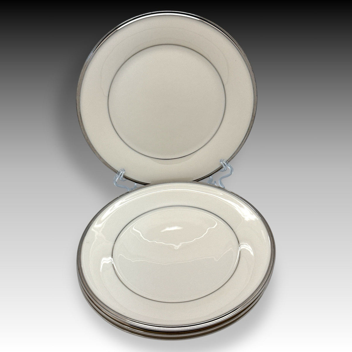 Set of 4 Lenox Solitaire Ivory Platinum Salad Plates 8" USA Bone China EUC