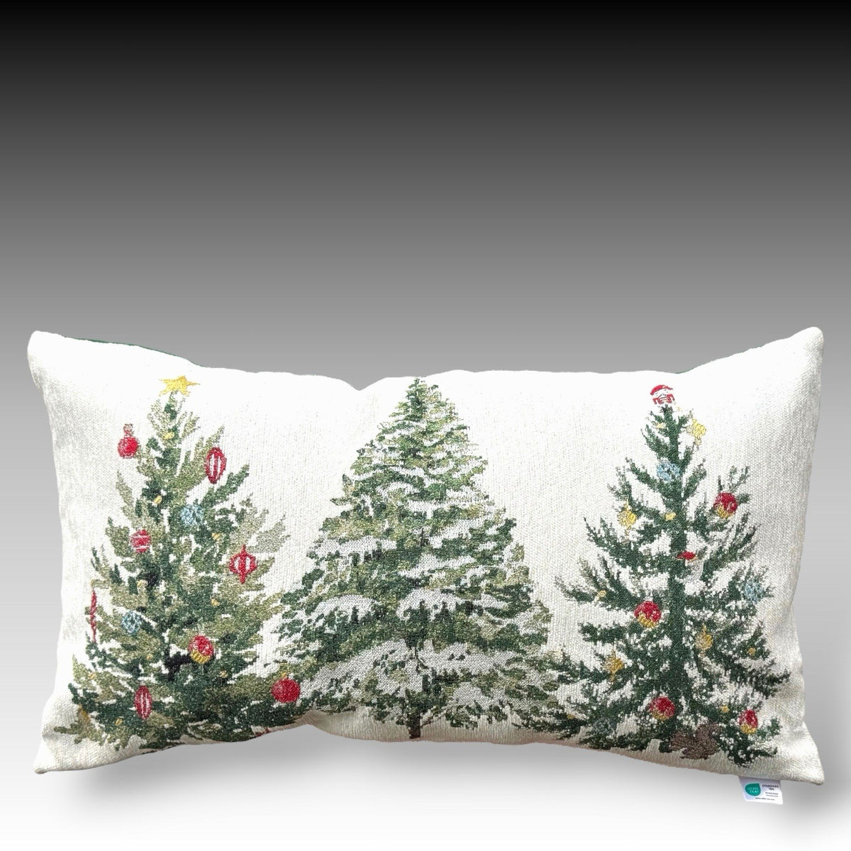 Tapestry Christmas Lumbar Pillow 12x23 Three Trees Holiday Decor OEKO TEX Accent