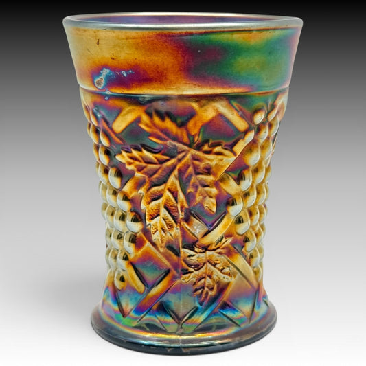 Northwood Grapevine Black Amethyst Carnival Glass Tumbler Antique 4.25 Inch
