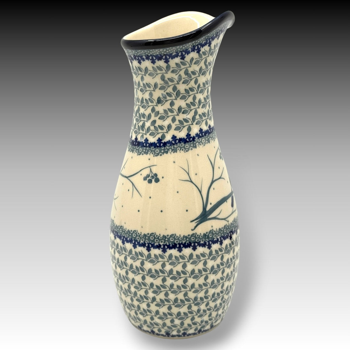 Ceramika Artystyczna Polish Pottery 43 Oz UNIKAT Pitcher Snow Birds M. Starzyk