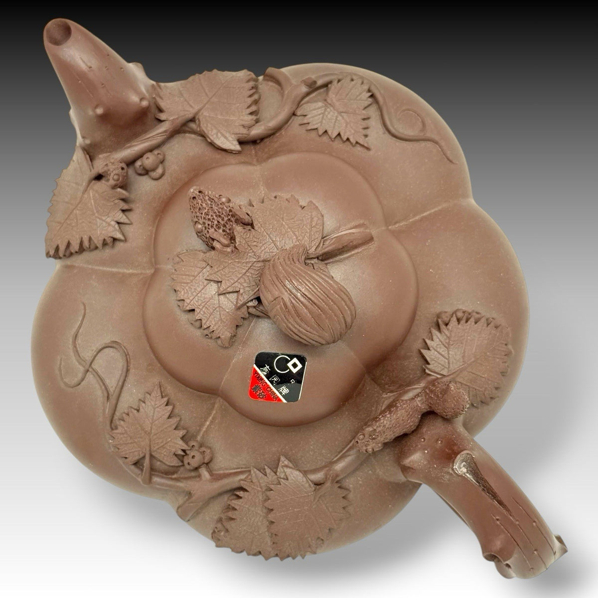 Yixing Zisha Clay Lingzhi Teapot Frog & Squirrel Design Handmade China 20th C.