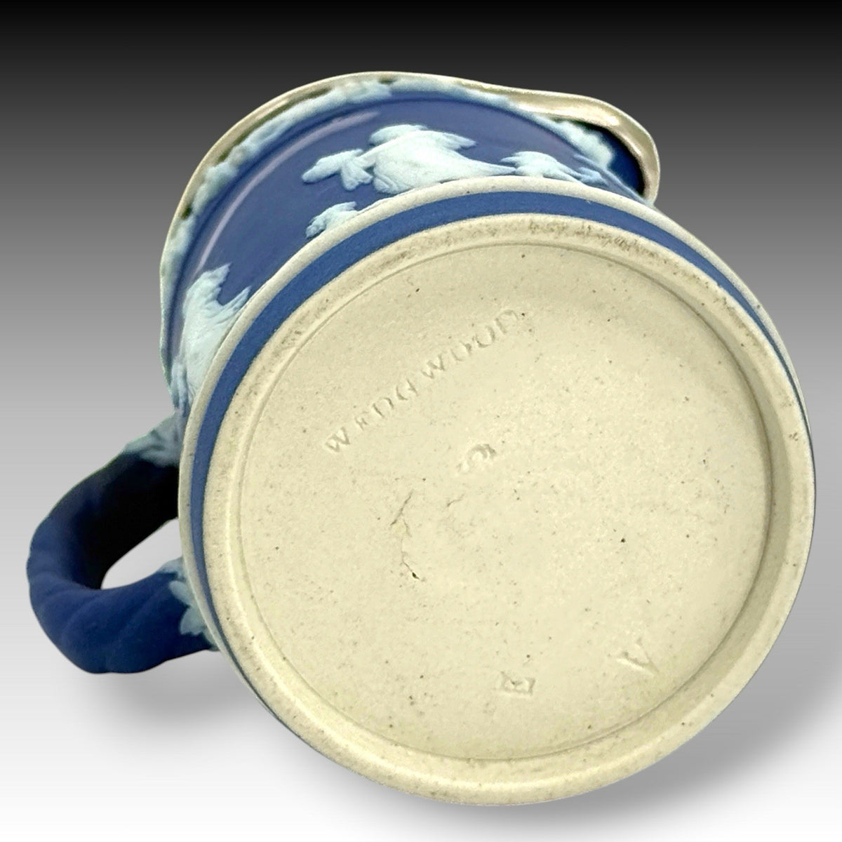 Wedgwood Dark Blue Jasperware Syrup Pitcher With Pewter Lid, Antique 1867 Rare