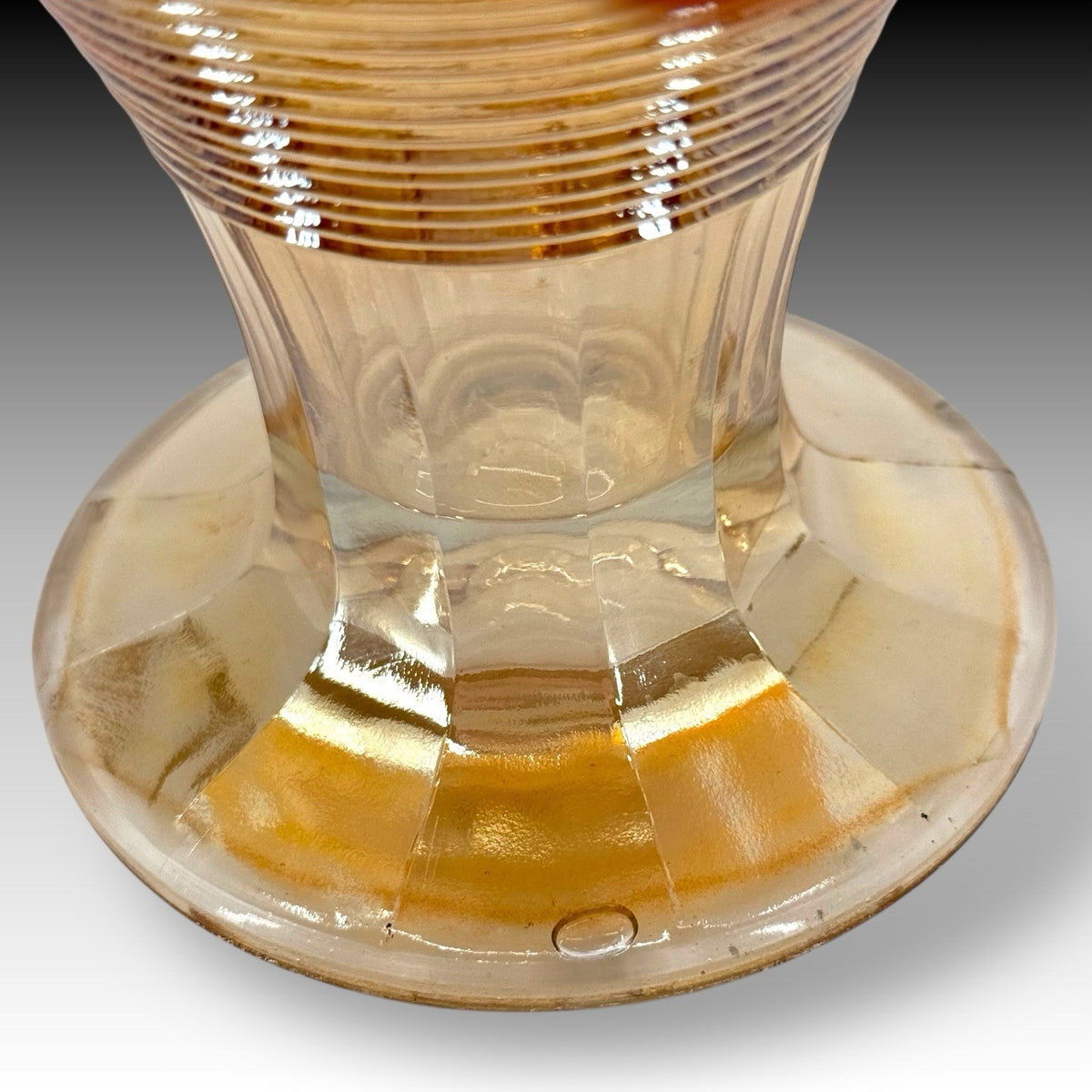 Marigold Carnival Glass Ruffled Vase Ribbed Iridescent Scalloped Vintage 5.5 in