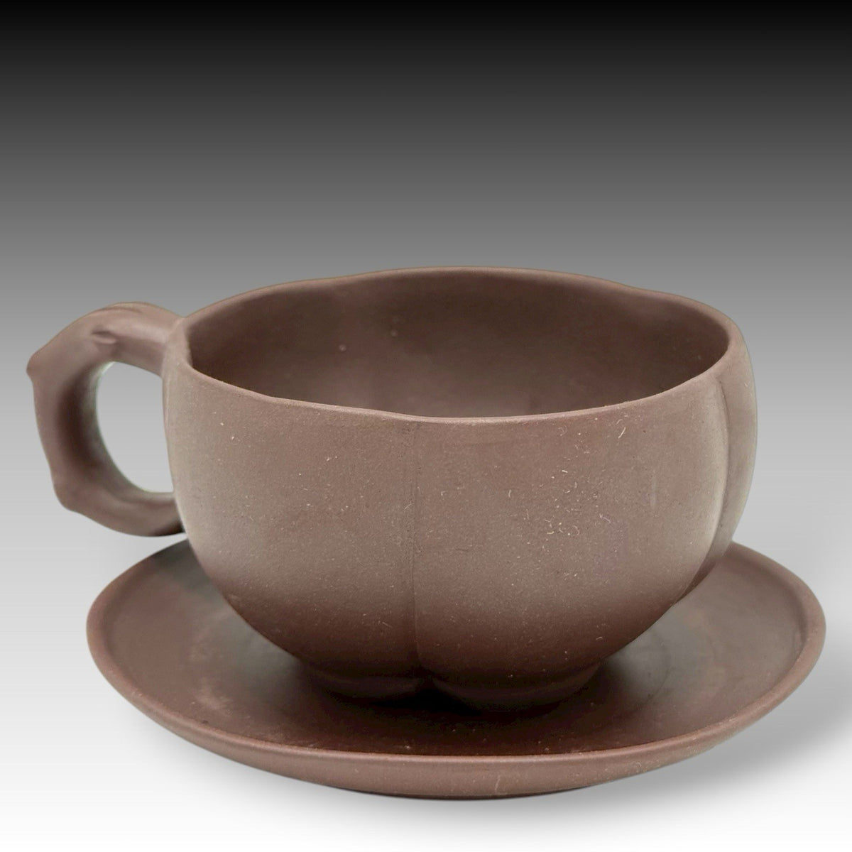 Yixing Zisha Clay Lingzhi Cups & Saucers Set of 5 Handmade China 20th Century