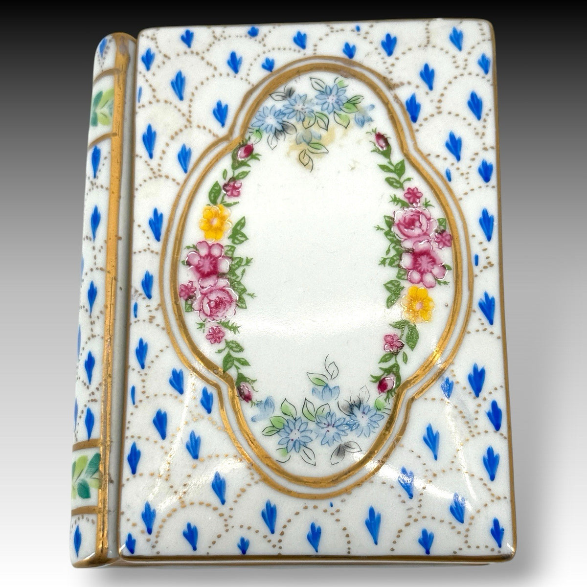 Paris Royal Hand Painted Porcelain Book Trinket Box Floral Lift Off Lid 4.0 Inch