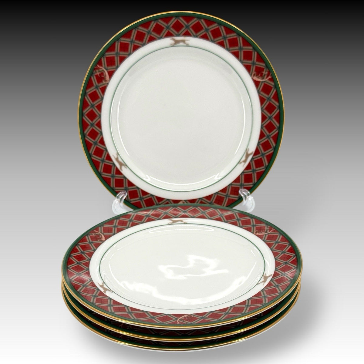 Noritake Royal Hunt 3930 Bread Plates Set of 4 Rabbit Pheasant Gold Trim