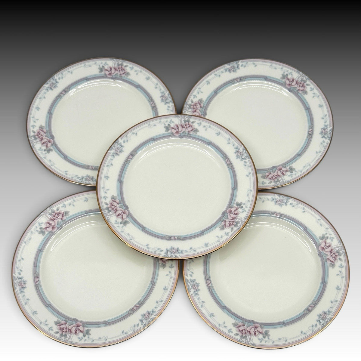 Noritake Magnificence 9736 Bread & Butter Plates Set 5 Bone China Gold Trim 6.5"