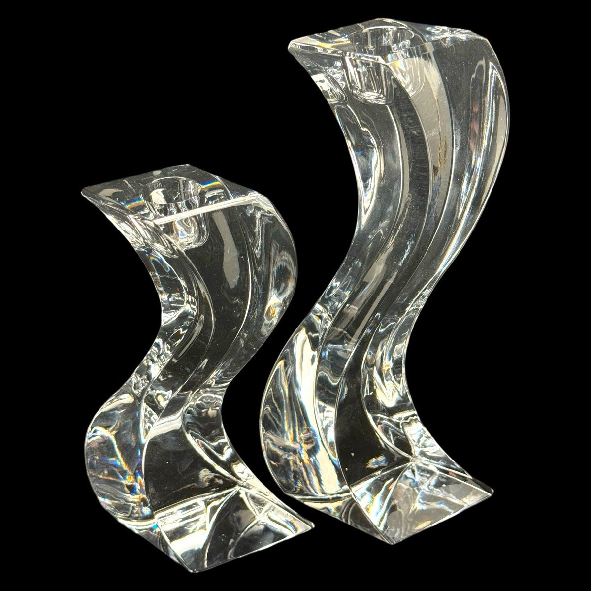 Mikasa 24% Lead Crystal Serpentine Wavy Candle Holders Pair Germany Vintage Pair