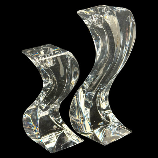 Mikasa 24% Lead Crystal Serpentine Wavy Candle Holders Pair Germany Vintage Pair