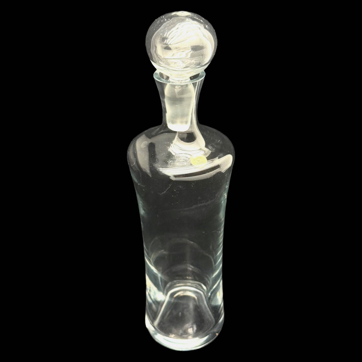 Vintage Heavy Hand Cut CLEAR HOURGLASS Shaped DECANTER Poland Hollow Stopper Top