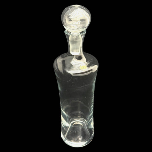 Vintage Heavy Hand Cut CLEAR HOURGLASS Shaped DECANTER Poland Hollow Stopper Top