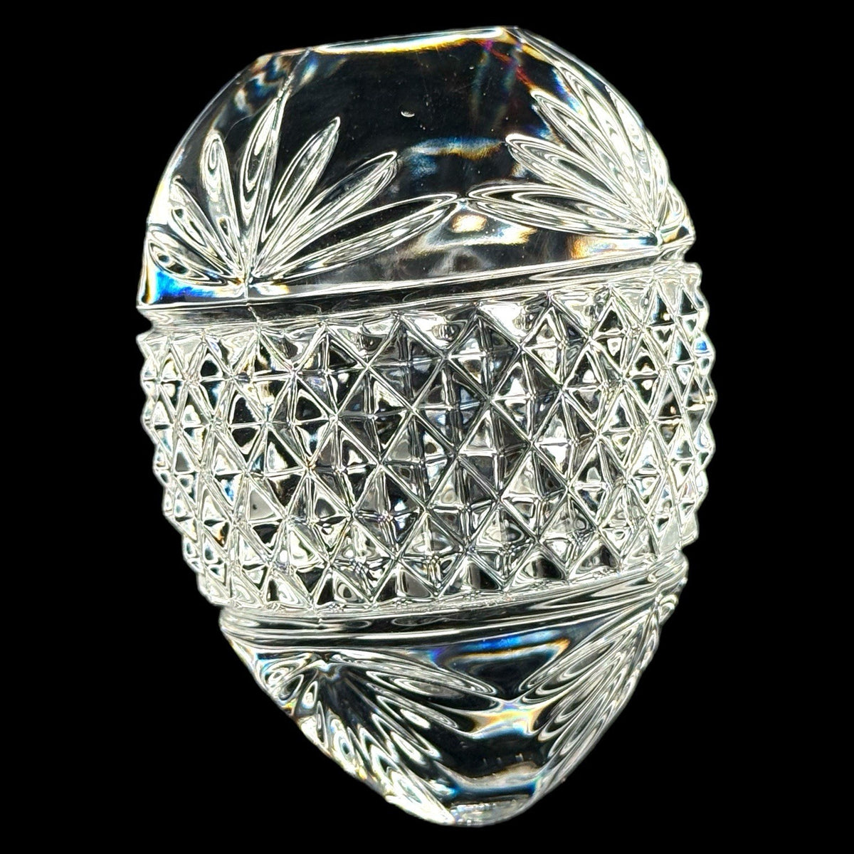Cut Crystal Glass Egg Paperweight France Diamond Pattern 3.5 Inches Heavy Vtg