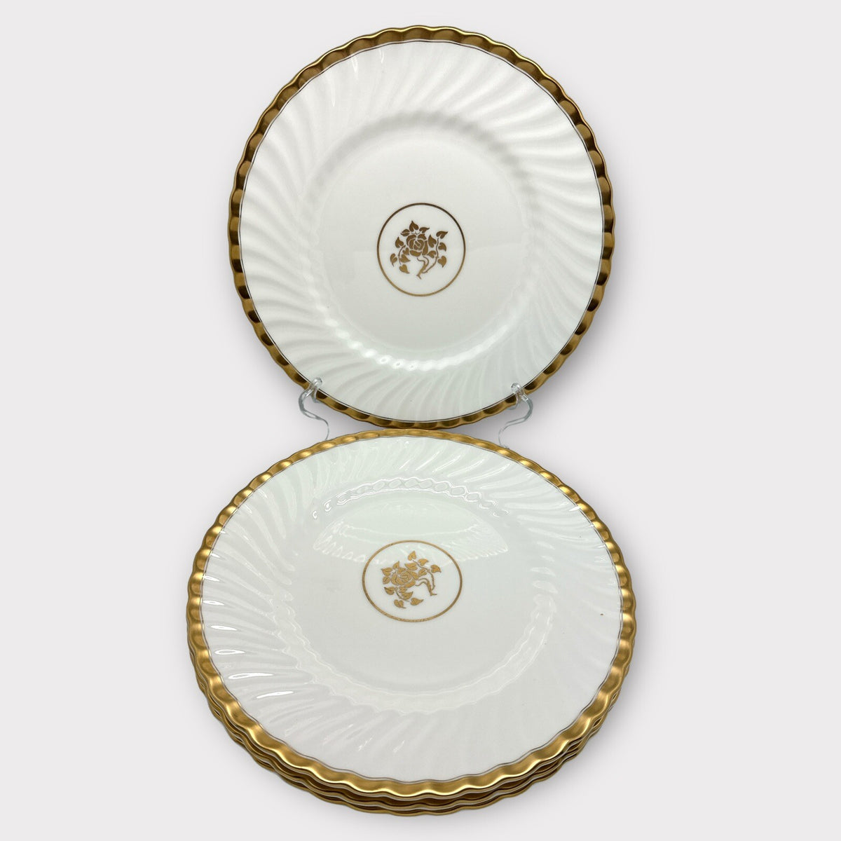 Set of 4 Minton Gold Rose BREAD PLATES England SWIRL Rim Gold Edge England 6.25"
