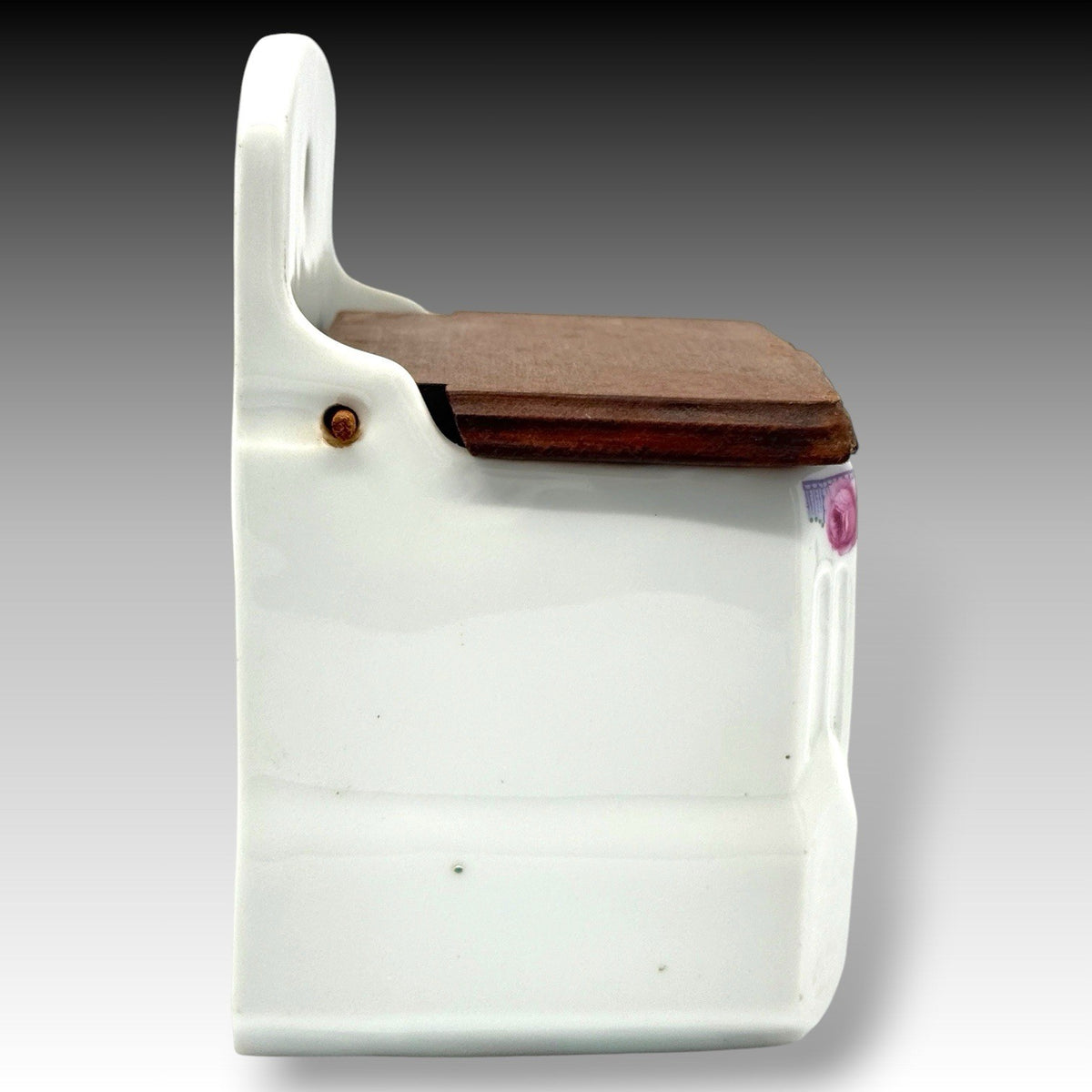 Victoria Czechoslovakia Porcelain Salt Box Wood Lid Floral Wall Hanging Crock