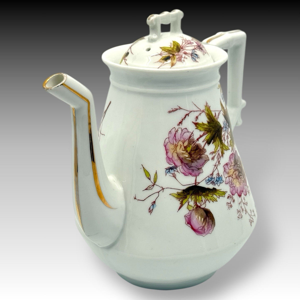 Oscar Gutherz Limoges Teapot Floral Gold Trim 7 Cup France Antique Porcelain