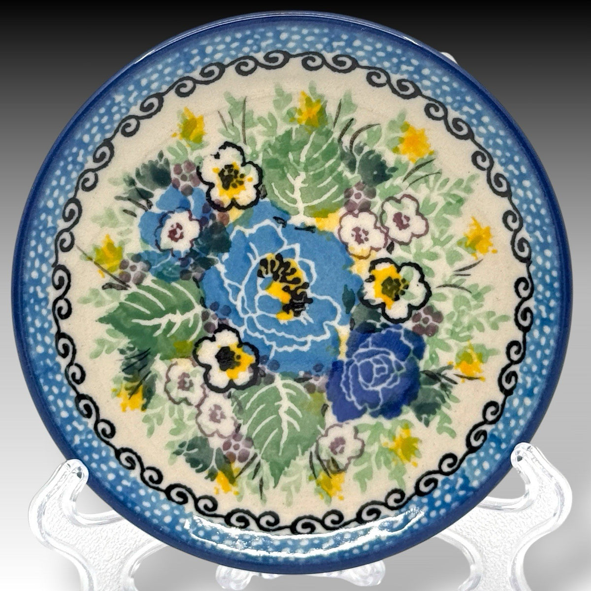 UNIKAT Polish Pottery Bright Petals Mini Plate Coaster 4 Inch Signed M. Starzyk