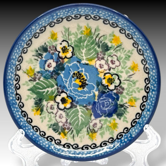 UNIKAT Polish Pottery Bright Petals Mini Plate Coaster 4 Inch Signed M. Starzyk