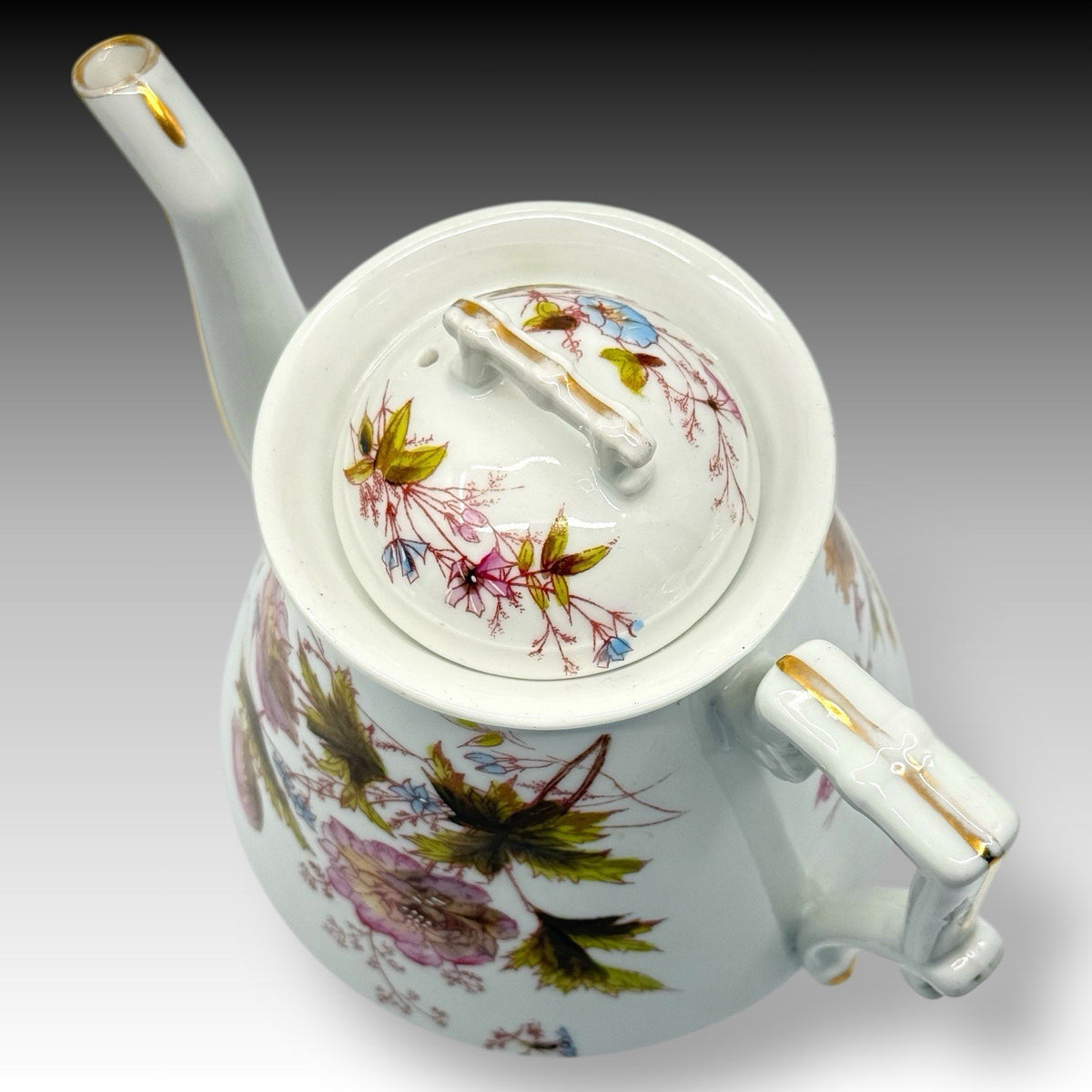 Oscar Gutherz Limoges Teapot Floral Gold Trim 7 Cup France Antique Porcelain