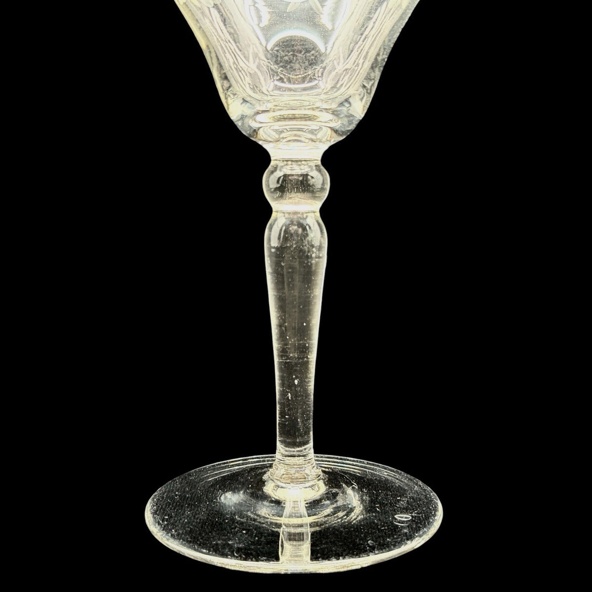 Vintage Etched Floral Crystal Wine Goblets, Set Of 6 Elegant Stemware, 7.75 Inch