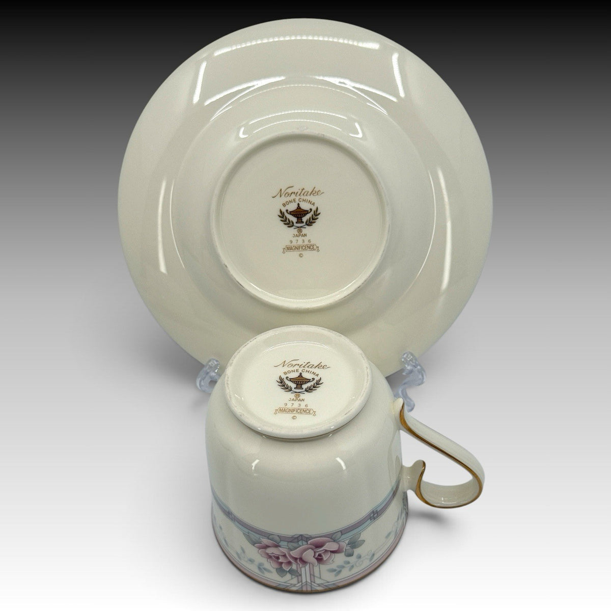 Noritake Magnificence 9736 Bone China Cup & Saucer Set of 4 Gold Trim Japan 8 Pc
