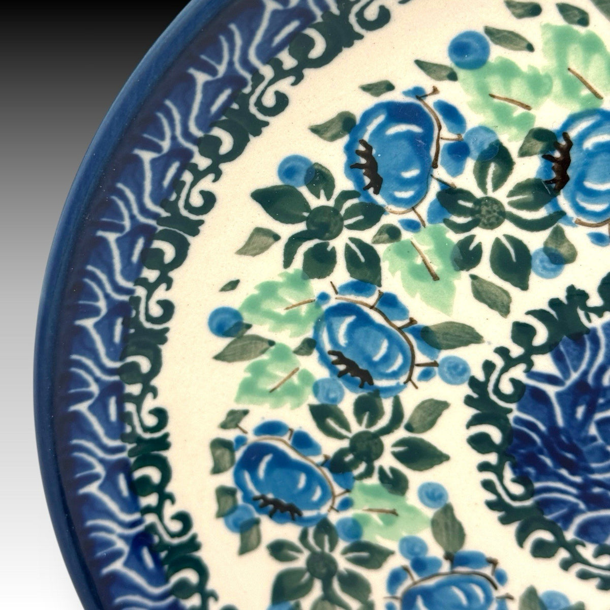 UNIKAT Polish Pottery Salad / Dessert Plate Blue Floral - Krystyna Deptuła 7.75"