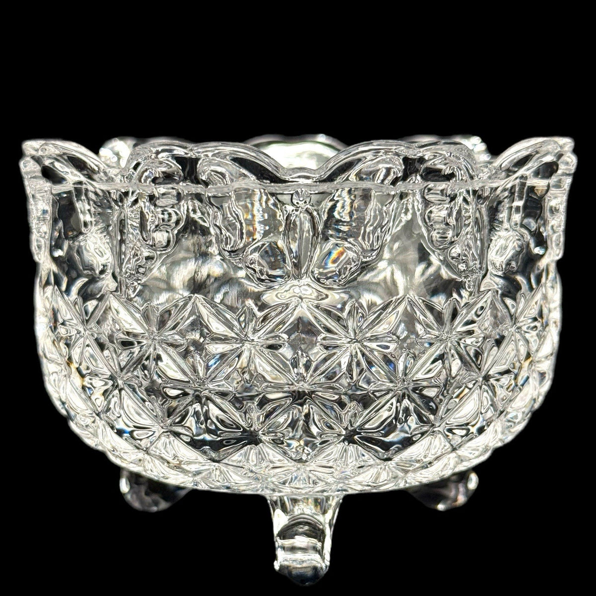Vintage Butterfly Footed Crystal Covered Candy Dish Trinket Box Heavy 5 Inches