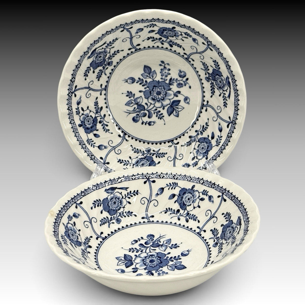 Johnson Brothers Indies Blue Set of 2 Cereal Bowls England Blue White Ironstone