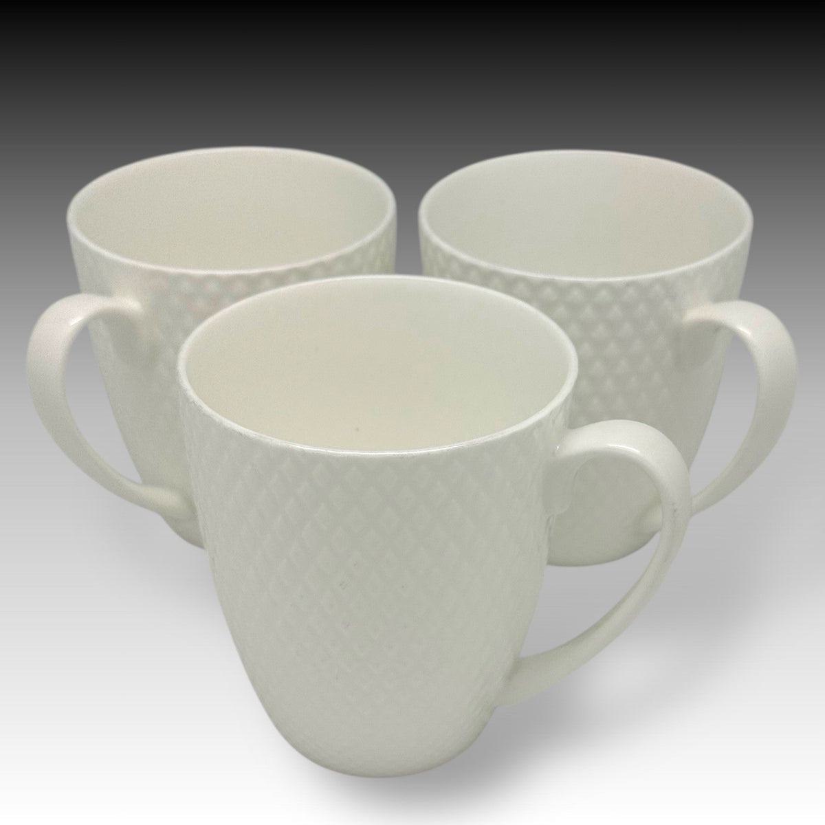 Mikasa HUNTINGTON Bone China Coffee MUGS Set of 3 White Diamond Texture Elegant