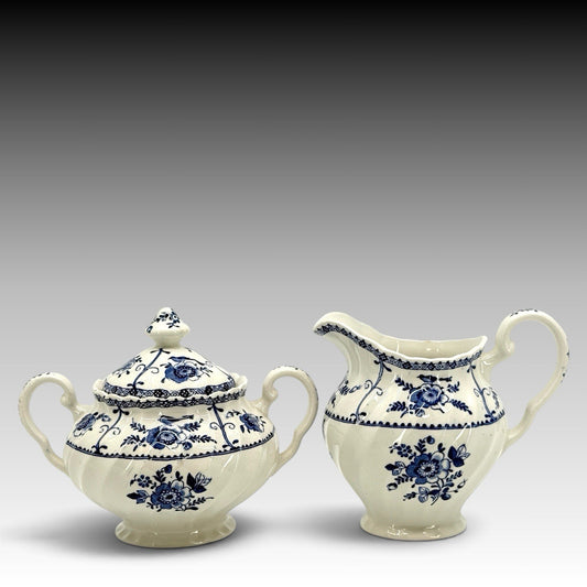 Johnson Brothers Indies Blue Creamer & Lidded Sugar Bowl England Vintage Set 2pc